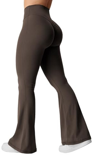 YEOREO Kalie Flare Scrunch Leggings für Damen, V-Ausschnitt, Kreuz-Taille, Glockenunterteil, Yogahose, Bauchkontrolle, Bootcut, Workout-Leggings, Kaffee, S