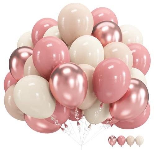 Palloncini rosa cipria, confezione da 60 palloncini retrò rosa doppio farcito beige nude, rosa antico e oro rosa, set di palloncini bohémien per ragazze e donne, compleanno, addio al nubilato, baby