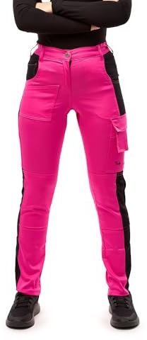strongAnt Femme Pantalon Powerstretch, Pantalon de Travail avec Poches pour genouillères - Rose-Noir. Taille: 38