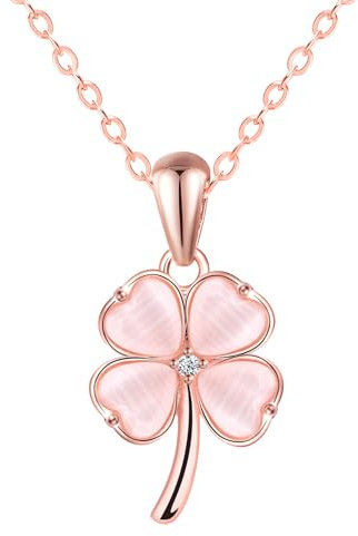 feilok 925 Sterling Silver Necklaces for Women Four Leaf Clover Necklace Jewelry for Women Necklace rose gold Zirconia