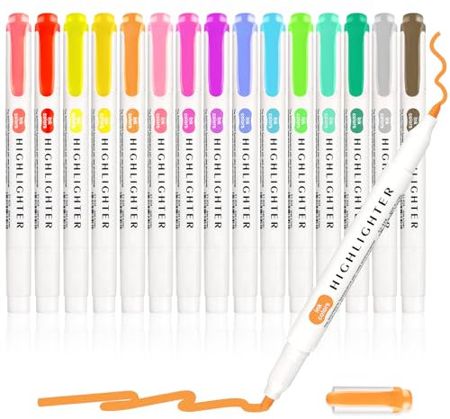 Funnasting Highlighters Pens, 15 Colors Mild Highlighters, Dual Tip Colourful Highlighter, Pastel Marker Set, Stationary Supplies Perfect for Highlighting, Underlining and Colouring