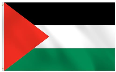 Palestine Flag 3x5 FT Outdoor - Red, White, Green with Triangle Design, Double Sided Hanging Country National Palestinian Flag with Brass Grommets for Celebrations Events and Indoor Home Decorations