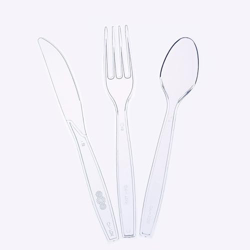 150 Stück Plastikbesteck Transparen,Wiederverwendbaren PlastikKnife Fork Spoon Set,Plastikbesteck Set 50 Personen (transparent)