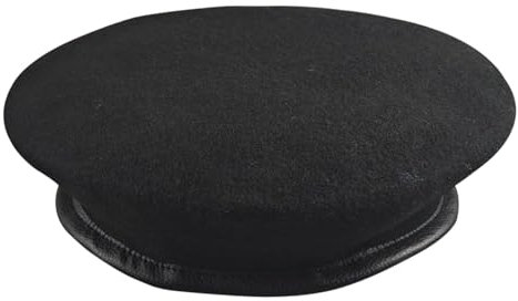 EUPSIIU Commando Barett, Militär-Barett für Herren und Damen, Retro Beret Schiebermütze, Baskenmütze aus Wolle aus Wollfilz mit Lederband, Weiches Satin Futter, Wollmützen Barette (Schwarz)
