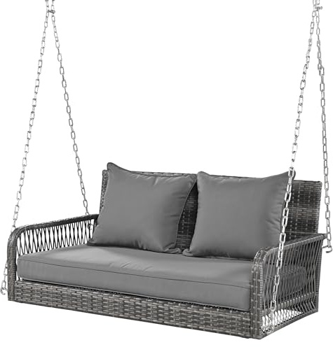 Hollywoodschaukel, Gartenschaukel, (2-Sitzer, 2X Rückenkissen, 1x Sitzkissen), Gartenbank für Balkon und Garten, Polyrattan (grau)