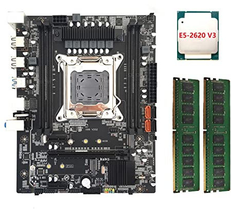 Rfeeuubft Kit de Placa Base de PC X99-M + E5-2620 V3 CPU + 2X4CB DDR4 RAM LGA2011-3 V3 V4 4XDDR4 RAM Ranura M.2 NVME SATA3.0 Placa Base
