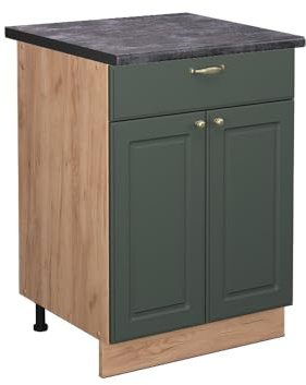 Vicco Küchenunterschrank Fame-Line, Grün-Gold Landhaus/Goldkraft Eiche, 60 cm mit Schublade, AP Anthrazit