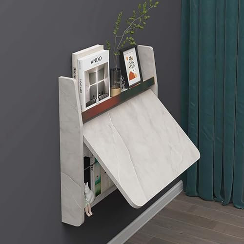 Wandklapptisch, Wandtisch Klappbar, Schwebender Schreibtisch, Platzsparender Wandschreibtisch, Multifunktionaler Computerarbeitsplatz mit Ablage, Hängender Esstisch für Das Homeoffice, Wohnzimmer(Grau