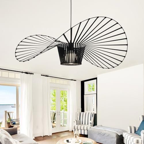 Homefire Hängelampe Schlafzimmer Pendelleuchte Esstisch - Kronleuchter Schwarz Hängeleuchte Modern Höhenverstellbar Pendellampe E27 Hut Lampenschirm Design Für Wohnzimmer Küche Esszimmer 100cm