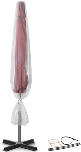 2-Pack Patio Umbrella Cover Replacement - Clear Outdoor Patio Umbrella Covers Waterproof, Reusable Heavy-Duty 4-Mil Plastic – Includes Zip Ties & Labels, Bag Fits 5 to 11-Foot Diameter Umbrellas