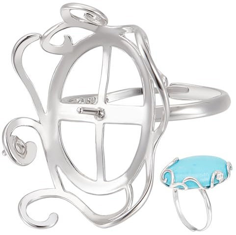 BENECREAT 925 Sterling Silber Lünette Ring Rohling, einstellbare Klaue Ring Basis, Cabochon Einstellung handgemachte Ring Basis für unregelmäßige Edelstein handgemachten Schmuck machen
