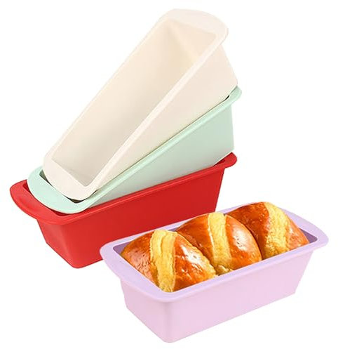 4 Pack Loaf Tins, Silicone Loaf Pans, Non-Stick Quick Release Rectangle Baking Moulds, Colorful Small Cake Bread Tins for Baking, Mini Air Fryer Cake Tin Accessories, Bread Making Tray