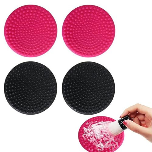 4 Piezas Alfombrilla de Limpieza de Brochas Maquillaje de Silicona Estera de Limpieza de Cepillo Cosmético Portátil Cepillos Cosméticos Alfombrilla Para Cepillo Limpieza Maquillaje (Rojo y Negro)