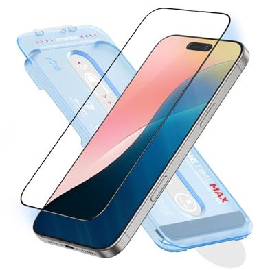 FLOLAB NanoArmour ONETIME MAX for iPhone 16 Pro Max Screen Protector: Clear Anti-Blue Light Screen Protector,Infinity Edge, Military-Grade Tempered Glass, Durable, Easy Install, Dust-Free