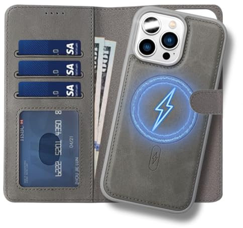 TYPEDX For iPhone 16 Case, 2-in-1 Detachable, Shockproof Protective PU Leather Flip Folio Book Cover, Card Slots Stand Feature Magnetic Closure Compatible with MagSafe Wireless Charging (Titanium)
