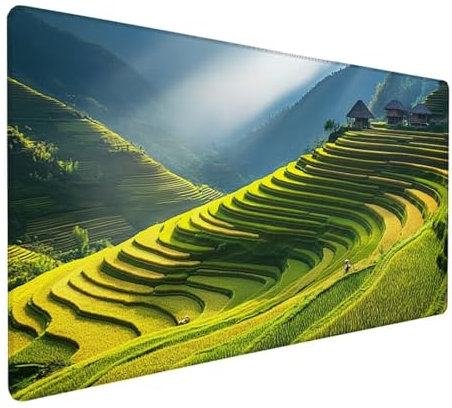 Grau Mousepad XXL 900 x 400 x 3 mm, Groß Gaming Mauspad Pflanze Muster, Schreibtischunterlage Rutschfeste Gummibasis, Wasserfest Mouse Pad Vernähte Kanten Design, Büro Deko, Geschenke für Frauen Z-176