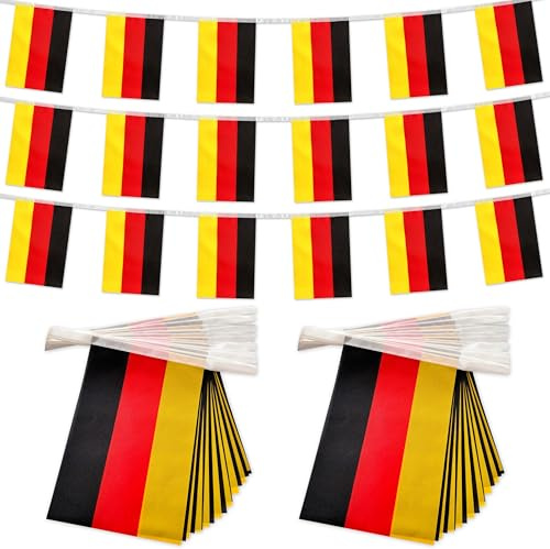 TSMD 2 confezioni di bandierine della Germania con bandierine tedesche piccole piccole mini bandiere da appendere, decorazioni, 18,2 m, 40 bandiere