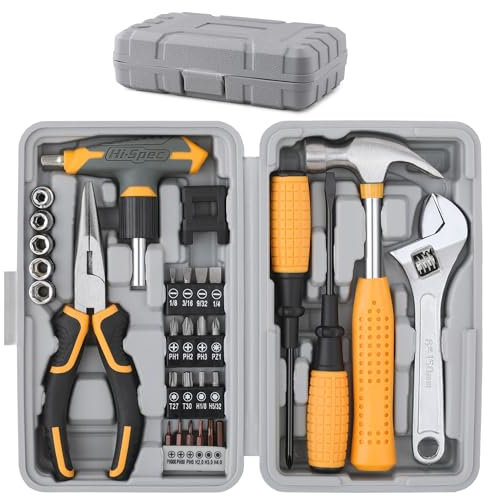 Hi-Spec Juego compacto de herramientas para hogar y oficina de 30 piezas. Kit de reparaciones básicas en maletín portátil con alicates, destornilladores y llaves