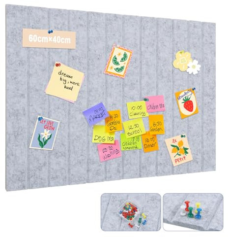 Große Pinnwand, 40 x 60 cm dekorative Pinnwand aus Filz, 0,9cm dick, faltbare Fototafel mit selbstklebendem Klebeband, Sichttafel für Wände zu Hause, im Büro - Grau