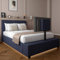 X-Rocker Maisie Velvet Double Ottoman TV Bed Frame with Rotating TV Mount, Ottoman Underbed Storage and Ambient Underbed RGB LED Lighting Double 4ft6 Fabric Bedstead XR LIVING - Navy Blue