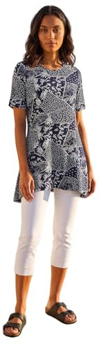 Roman Originals Swing Top with Pockets for Women UK Ladies Hanky Hem Asymmetric Tunic Blouse Longline Long Stretch Jersey Casual Round NeckTee Shirt T-Shirt