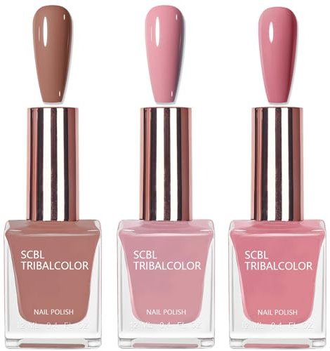 Pink Nail Polish Set - 3 Colors Nude Pink Nail Varnish Kit - Neutral Air Dry Colour Nail Polish - Long Lasting Nail Varnish for Women Girls DIY Salon Manicure