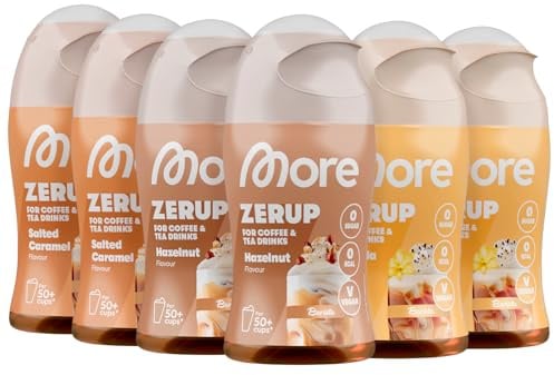 MORE Barista Zerup, mixed 6er Bundle, 6 x 65 ml, mehr als 300 Portionen | Für Kaffee, Tee und Heißgetränke, vegan, zero Kalorien, made in Germany