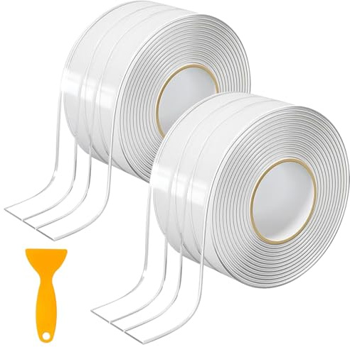 FLOWERUN 2 Stück Dichtungsband Selbstklebend Transparent, Abdichtband Wasserdicht für Waschbecken Badewanne Toilette und Spüle, Fugenband gegen Schmutz und Feuchtigkeit (Doppelte Faltung)