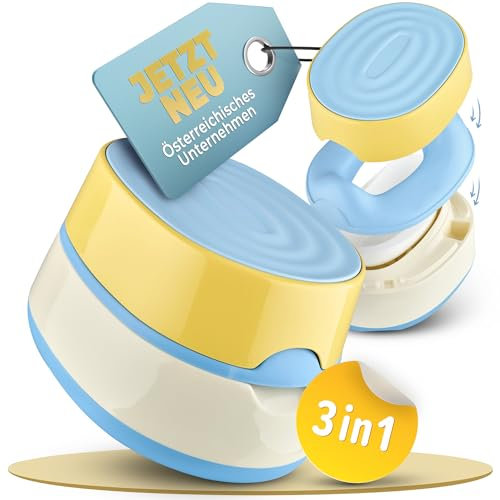 Merle Toys® 3in1 Töpfchen für Kinder, Toilette TÜV getestet, BPA Frei, Potty Training Toilet, Baby Töpfchen ab 1 Jahr, Kindertoilette+Toilettensitz Kinder+Toilettenhocker, EASY CLEANING, Blau/Gelb