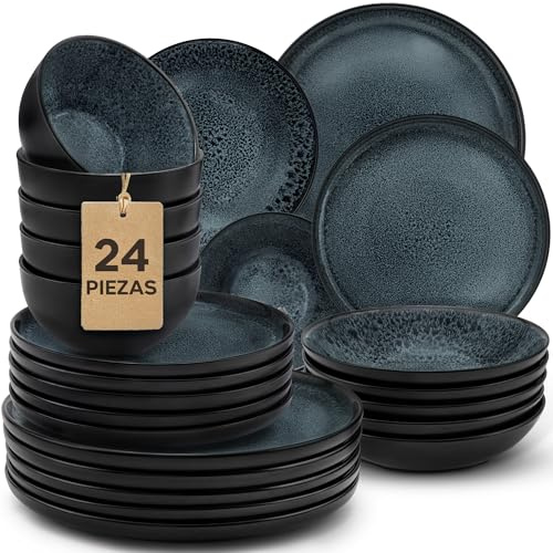 Twinzee Servizio Piatti Moderni 24 Pezzi in Gres per 6 Persone - Compatibile con Microonde - Servizio Piatti 6 persone Riviera Collection