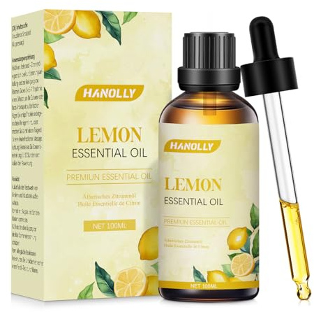 HANOLLY Olio Essenziale Limone 100ml, Oli Essenziali per Diffusori Naturali, Limoni Profumati di Aromaterapia Olio per Massaggio Corpo, Candele Fai da Te, Diffusore, SPA, Bagno