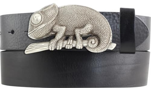 BELTINGER Gürtel aus Vollrindleder mit Chamäleon-Schließe 40mm | Ledergürtel mit Reptil Buckle für Damen Herren 4,0cm | Leder-Gürtel mit Druckknöpfen 4cm