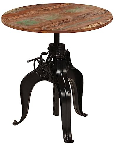 YuuSsea Bartisch Altholz Massiv Rund 75x(76-110) cm, Höhenverstellbar, Pulverbeschichteter Stahl, für Küche Esszimmer, Einzigartiges Design, Industriedesign