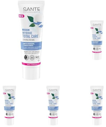 SANTE Naturkosmetik Myrrhe Total Care Zahncreme - 75 ml - Zahnpasta mit Myrrhe, Grüntee & Xylit - vegan, fluoridfrei & ohne Titandioxid - starker Schutz für Zähne & Zahnfleisch (Packung mit 5)