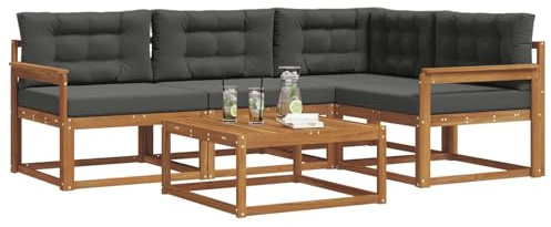 vidaXL Outdoor-Sofagarnitur mit Kissen 5 pcs Natur und Anthrazit, Stylisches Outdoor-Sofa-Set, modernes Akazienholz-Möbel, komfortable Gartenmöbel, vielseitige Patio-Lounge-Anordnung