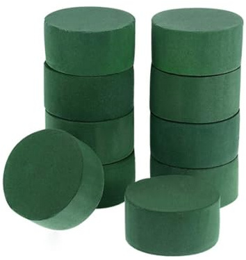 HUATEEN Dry Floral Foam Rounds,10 Pcs Green Flower Foam Blocks for Artificial Flowers Florist Foam for Arranging,DIY Wedding Deco & Centrepieces 8x4 cm