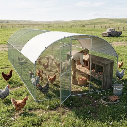 UISEBRT 3x6x2m Bogen Hühnerstall,Hühner Freilaufgehege mit verzinktem Stahlrahmen und wetterfestem Dach, Hühnervoliere mit Verschließbare Tür für Hühner, Kaninchen, Enten, Gänse