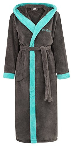 Di Vadini Unisex Herren Damen Bademantel Prato mit Kapuze I Morgenmantel flauschig I Nachtwäsche aus edler Mikrofaser Farbe: anthrazit/Marine, Grösse: XXL