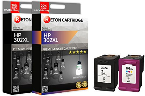 Reton Druckerpatronen | + 164 Prozent mehr Seiten | kompatibel für HP 302 XL schwarz (F6U68AE), Color (F6U67AE) | Seitenreichweite : Schwarz 1265 Seiten, Color 400 Seiten |