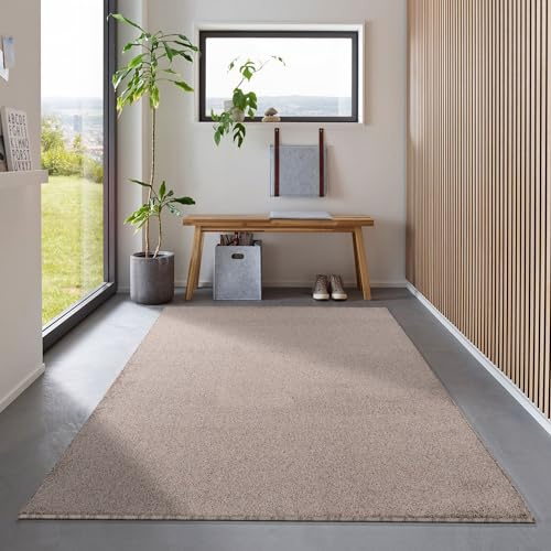 Carpetsale24 Läufer Teppich 80x250 cm Beige, Kurzflor, Einfarbig, Modernes Design, Rechteckig, Pflegeleicht, Rutschhemmend, Flurmatte für Küche, Korridor, Eingang