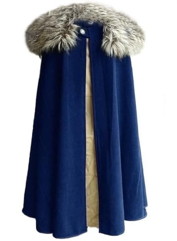 MSOrient Herren Mittelalter Wikinger Umhang Pelz Cape Cosplay Kostüm Renaissance König mit Pelz Umhang Halloween Kostüm, Blau, S