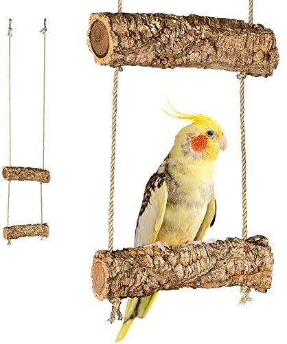 Kork Vogel Schaukel aus Naturkork Ästen, Sitzstangen Vollholz mit Korkrinde, gereinigt und desinfiziert, Vogelschaukel zum Spielen, Knabbern und Knuspern, Zubehör für Vögel und Nager