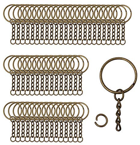 100 Stück 25mm Schlüsselring mit Kette Schlüsselanhänger mit Spaltringe für Schlüssel Handwerk DIY, Schmuckherstellung, Rostfreies Metall (Bronze)