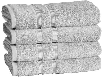 Mosobam Luxuriöses türkisches Handtuch-Set, 4 Stück, 40,6 x 76,2 cm, Hellgrau (Grau), 700 g/m², Bambusviskose und ägäische türkische gekämmte Baumwolle