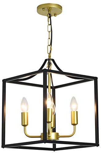 Qcyuui Industrial Metall Laterne Kronleuchter 4-Licht höhenverstellbare Bauernhaus Decke Kronleuchter, rustikale Gold Kücheninsel hängende Leuchte für Foyer Flur Esszimmer