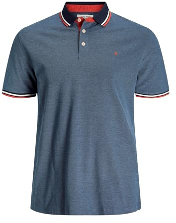 Jack & Jones Herren + Fit Polo Shirt JJEPAULOS Uni Sommer Hemd Kurz Arm Pique Cotton Big Size, Farben:Blau, Größe:4XL
