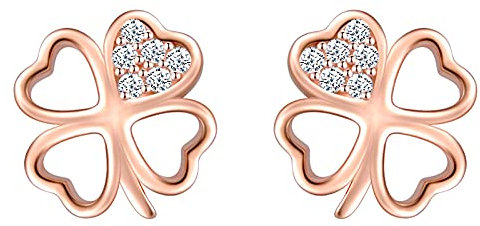 MicLee Damen Ohrringe Ohrstecker 925 Sterling Silber Mädchen Hohler Vierblättriger Kleeblatt Zirkonia Ohrschmuck in Rosegold