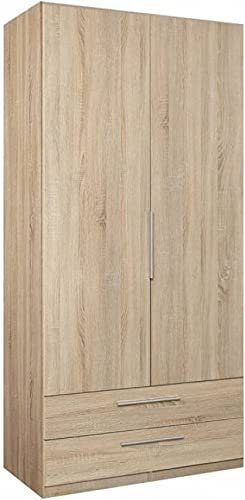FORTE Möbel Cadixo Kleiderschrank 100, 2-türiger Drehtürenschrank mit 2 Schubladen, Holzwerkstoff, Sonoma Eiche Dekor, 100,9 cm breit, 212,9 cm hoch, 58,9 cm tief