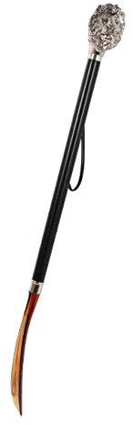 Chausse-pied design 70 cm avec poignée en forme de lion argenté - Tige en bois noir avec dragonne - L'accessoire élégant, noir/argenté, 70