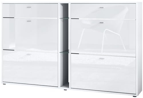 Vladon Schuhschrank Schuhkipper Today 155,5 x 95 x 28 cm, Made in Germany, Korpus in Weiß matt, Fronten in Weiß Hochglanz